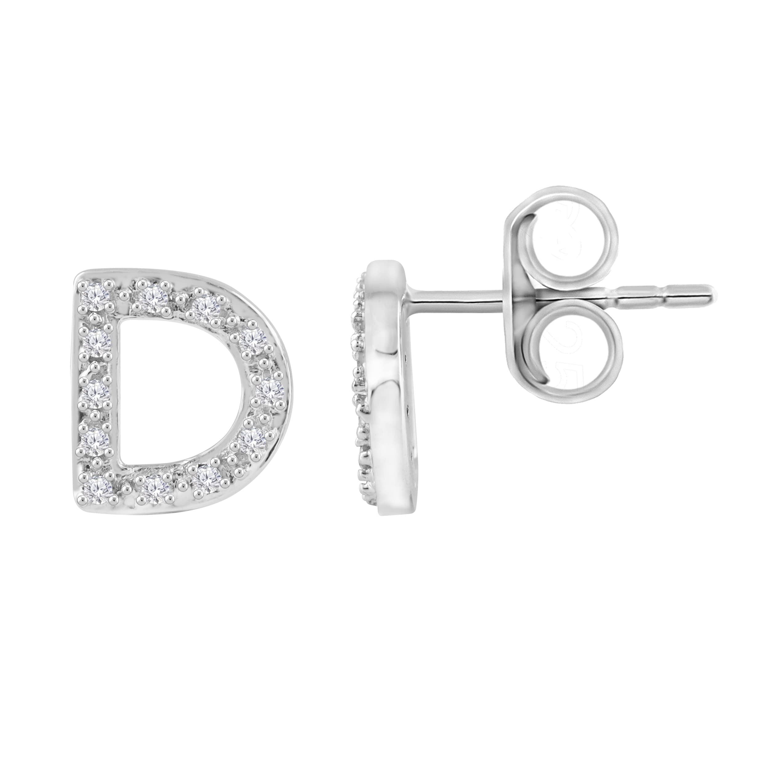 Natalia Drake Alphabet 1/10 Cttw Diamond Initial Stud Earrings for Women in Rhodium Plated 925 Sterling Silver Letter D Color H-I/Clarity I1-I2