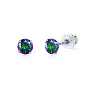 Limerencia Hypoallergenic G23 Implant Grade Titanium Screw Back Earrings Tragus 20G Helix F136 Piercing Post for Sensitive Ears Simulated Diamond Cartilage (5 mm, Rainbow Quartz)