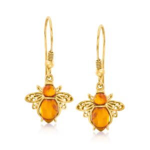 Ross-Simons Amber Bumblebee Drop Earrings in 18kt Gold Over Sterling