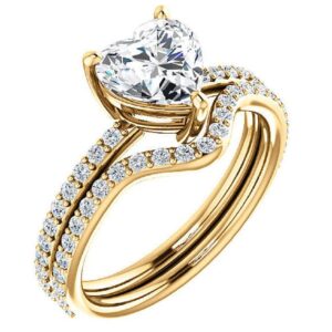 10K Solid Yellow Gold Handmade Engagement Rings 1.5 CT Heart Cut Moissanite Diamond Solitaire Wedding/Bridal Ring Set for Women/Her Propose Ring (8)