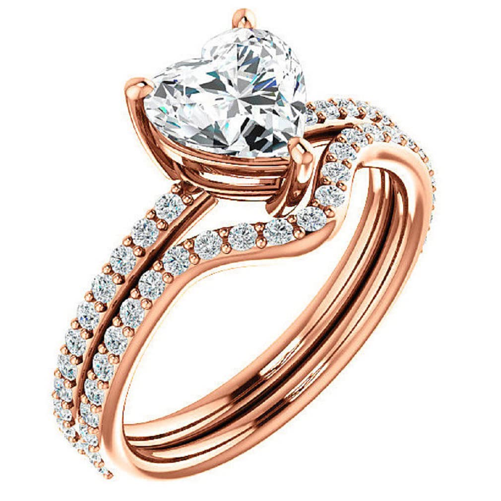 10K Solid Rose Gold Handmade Engagement Rings 1.0 CT Heart Cut Moissanite Diamond Solitaire Wedding/Bridal Ring Set for Women/Her Propose Ring (10.5)