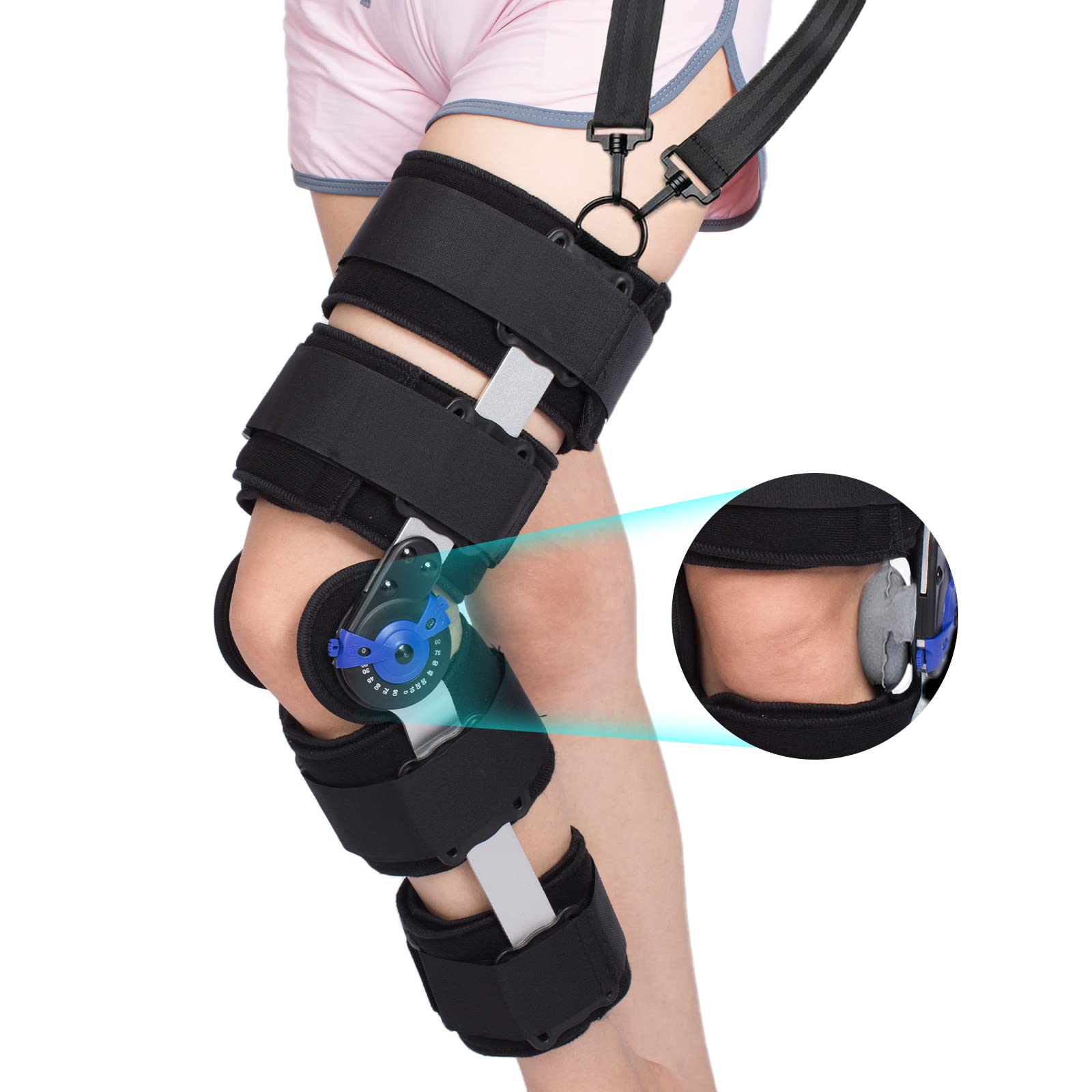 Tairibousy Hinged ROM Knee Brace Post Op Knee Brace Adjustable Knee Immobilizer Support with Side Leg Stabilizers