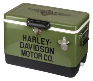 harley-davidson 26 qt. motor company logo retro metal cooler - army green