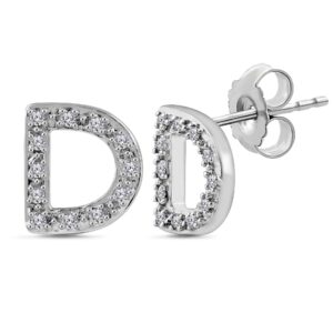 natalia drake alphabet 1/10 cttw diamond initial stud earrings for women in rhodium plated 925 sterling silver letter d color h-i/clarity i1-i2