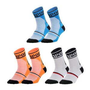 Beauty.N.Q Cycling Socks for Men Women Mountain Bike Mtb Bicycle Athletic Socks Sports (as1, alpha, one_size, regular, regular, White+Orange+Blue, S-Shoe 5-7)