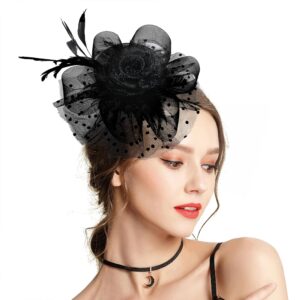 Takmor Fascinators for Women, Kentucky Derby Hats for Women Tea Party Tea Party Hat for Women for Church Wedding Cocktail Black