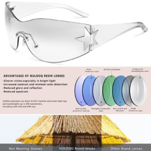 NULOOQ Rimless Y2K Sunglasses for Women Men – Trendy Star Shield Wrap Around Sunglasses Oversized Frameless Sun Glasses (Gradient Clear)