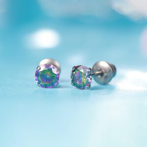 Limerencia Hypoallergenic G23 Implant Grade Titanium Screw Back Earrings Tragus 20G Helix F136 Piercing Post for Sensitive Ears Simulated Diamond Cartilage (5 mm, Rainbow Quartz)