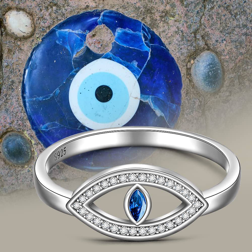 Evil Eye Ring Sterling Silver Evil Eye Rings Protection Greek Third Eyes Ring Blue Sapphire Mal De Ojo Turkish Eyes Jewelry Size 9