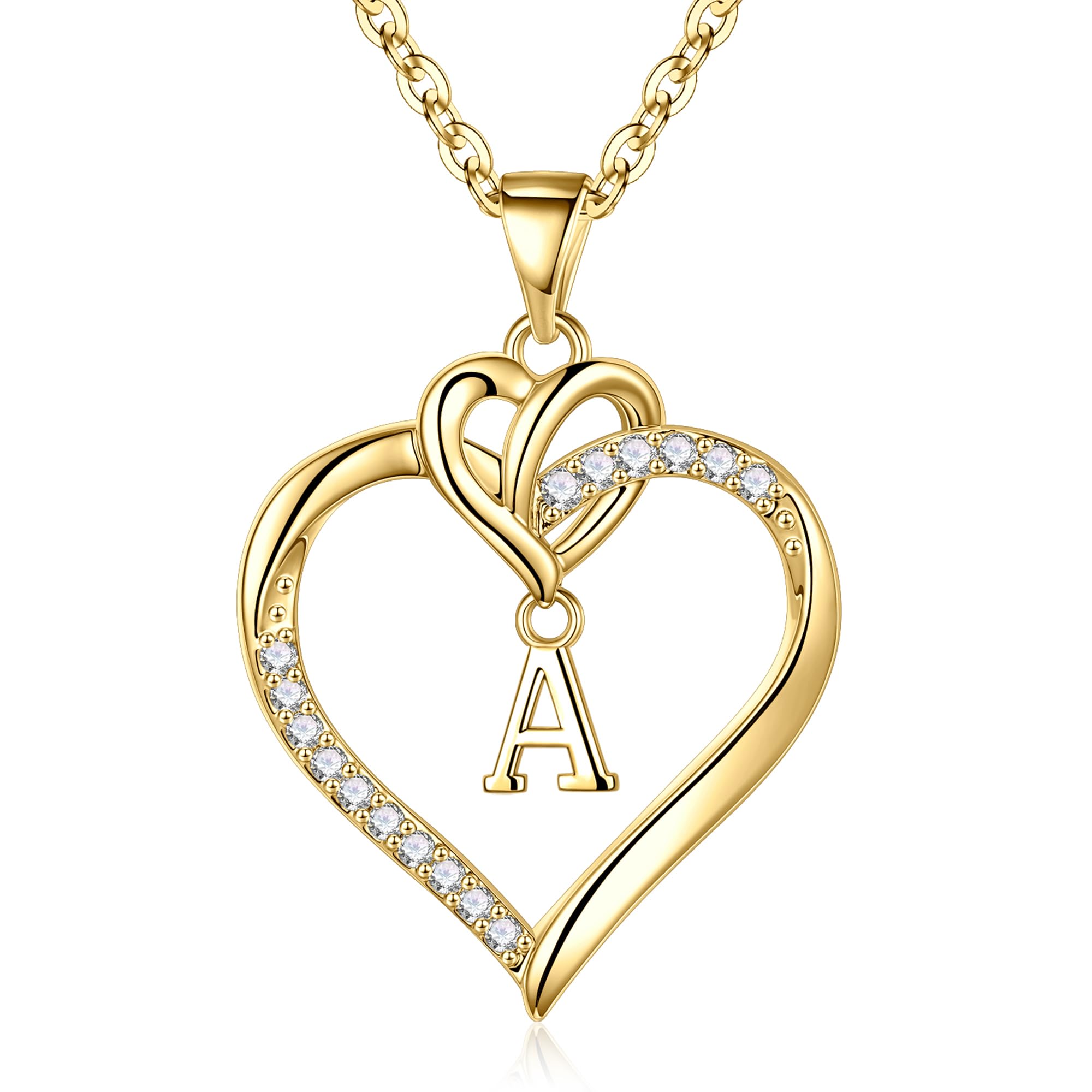 STORUP Heart Initial Necklaces for Women, 14K Gold Plated Heart Initial A Pendant Necklace Dainty Heart Necklaces for Women Jewelry Birthday Mothers Day Gifts for Mom Wife