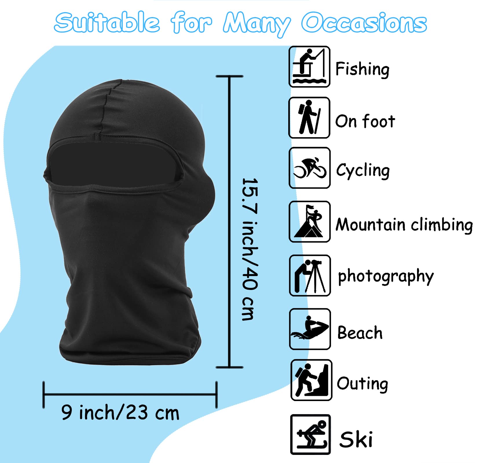 JANSONG Balaclava Face Mask Face Cover UV Sun Protection Ski Mask Skiing, Snowboarding Windproof Cycling Fishingfor Women Men Outdoor Sports Black