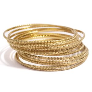 Pure Hands Nicole Speckle (Set of 12) - Slim Spacer Golden Bangle Bracelets for Women (2.6 Inches)