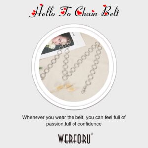 WERFORU Women Metal Link Body Chain Belt Ladies Waist Chain Belts for Jeans Dress (FIt waist size below 52 inches, Silver)