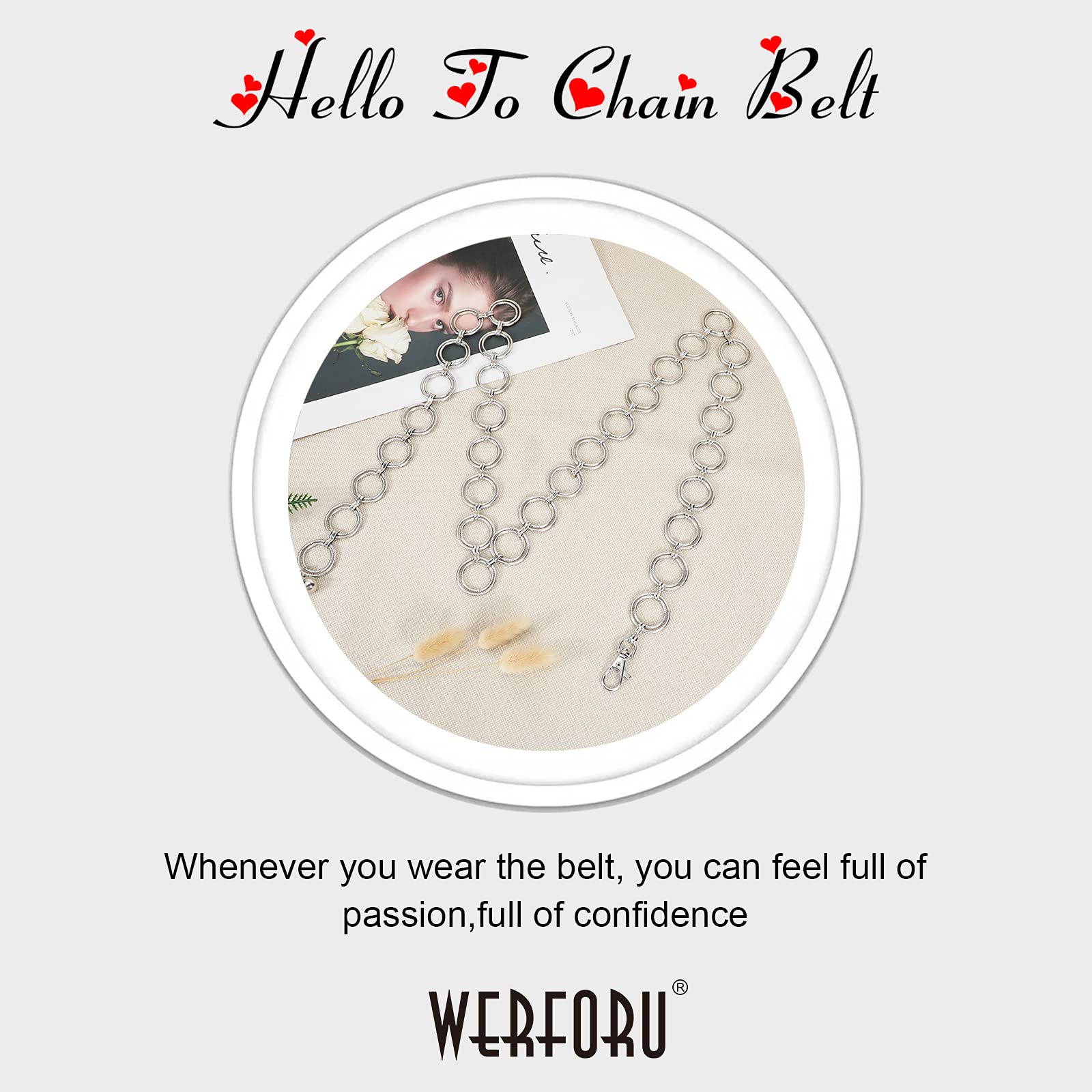 WERFORU Women Metal Link Body Chain Belt Ladies Waist Chain Belts for Jeans Dress (FIt waist size below 52 inches, Silver)