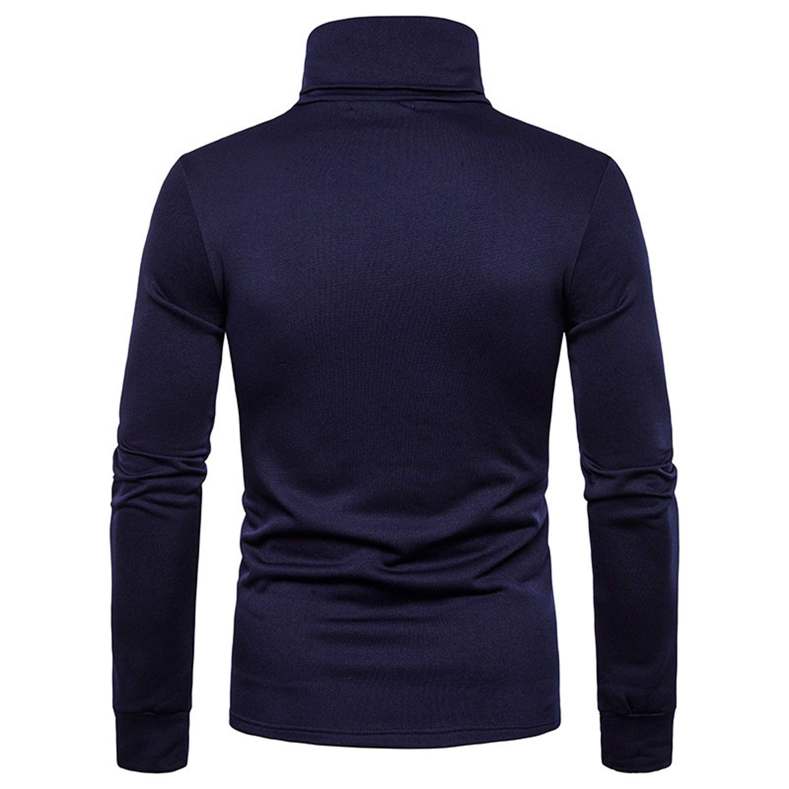 NRUTUP Men's Casual Slim Fit Basic Tops Knitted Thermal Turtleneck Pullover Sweater Lightweight Long Sleeve High Neck T-Shirt(D-Navy,XX-Large)