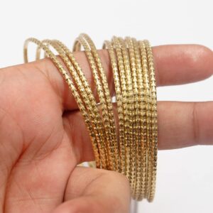 Pure Hands Nicole Speckle (Set of 12) - Slim Spacer Golden Bangle Bracelets for Women (2.6 Inches)