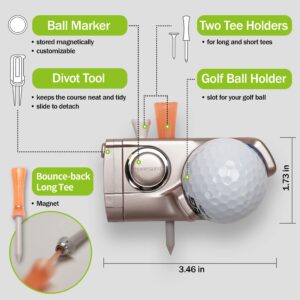 FREESHOT Golf Ball Holder, Divot Tool, Ball Marker, Golf Tee Holder All-in-one Golf Accessory Tool, Best Golf Gift, Stocking-Stuffer, Metal Grey Color