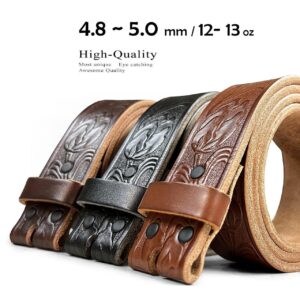 BS230 Men's Heavy-Duty Strap Genuine Full Grain Western Floral Engraved Tooled Leather Belt Strap 1-1/2"(38mm) Wide (Tan, 34)