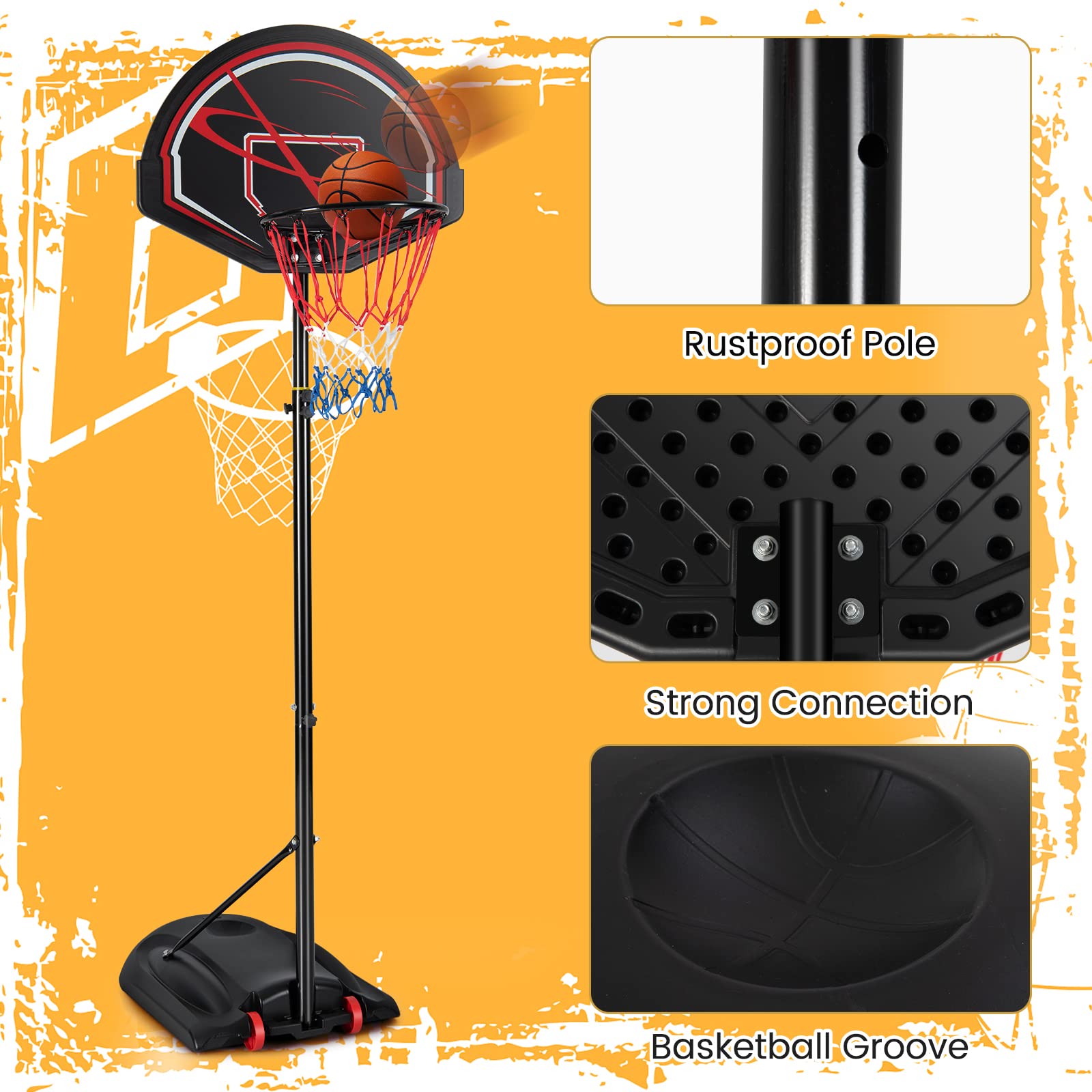 Goplus Portable Basketball Hoop Outdoor, 6.9-8.9 FT Height Adjustable Basketball Goal with 32’’ Shatterproof Backboard, Fillable Base, 2 Nets, 2 Wheels, Indoor Basketball Stand for Kids Youth Adults