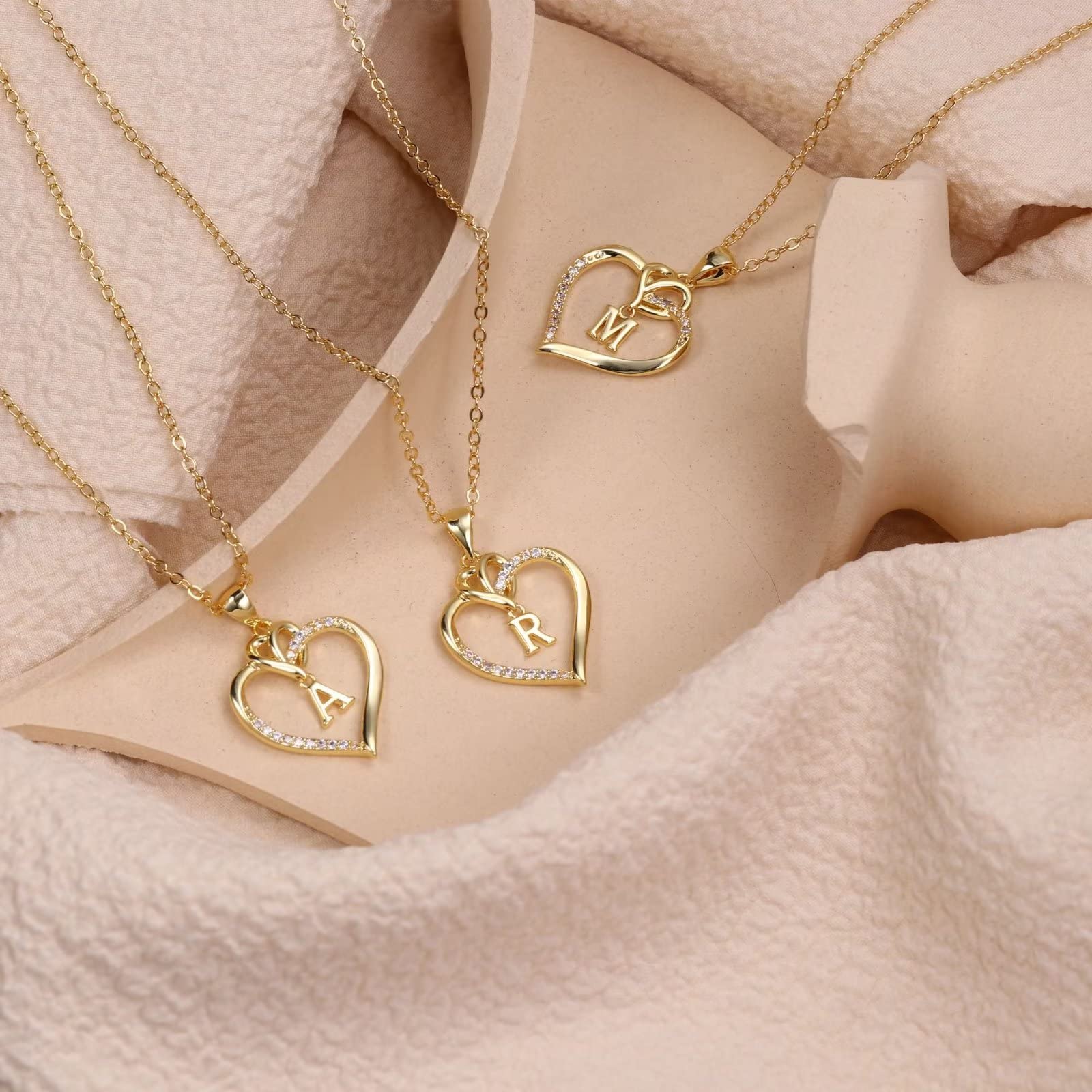 STORUP Heart Initial Necklaces for Women, 14K Gold Plated Heart Initial A Pendant Necklace Dainty Heart Necklaces for Women Jewelry Birthday Mothers Day Gifts for Mom Wife