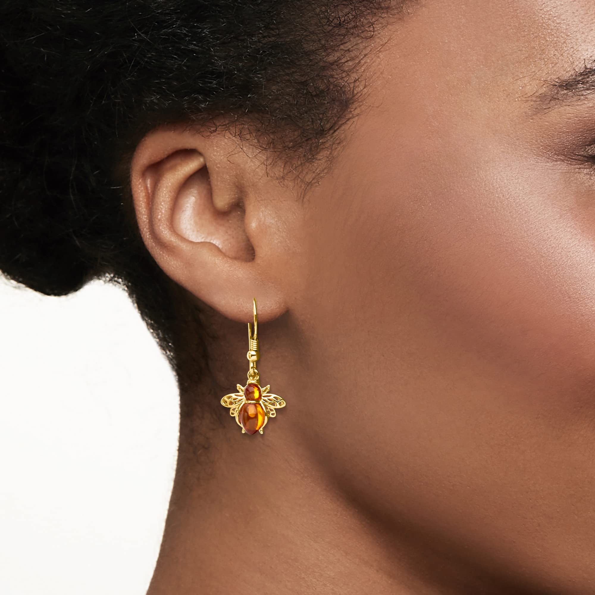 Ross-Simons Amber Bumblebee Drop Earrings in 18kt Gold Over Sterling