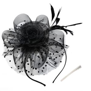 Takmor Fascinators for Women, Kentucky Derby Hats for Women Tea Party Tea Party Hat for Women for Church Wedding Cocktail Black