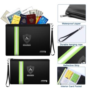 Fireproof Document Bag (13.3”x 9.4”) with Reflective Strip, NAIBAOSD Fireproof Money Bag(10.8”x 6.8”) with Metal Zipper & Strap Fireproof Bag for Documents, Cash,Passport, Valuables