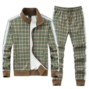 ANOTWENER Track Suits for Men Set 2 Piece Sweat Suits Plaid Tracksuit Men Outfits Sets Sweat Jackets Walking Suits Jogging Jogger Set Green JW-2601-L