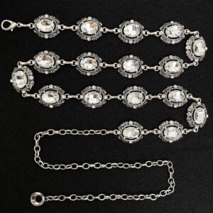 BEMYLV Bling Western Silver Chain Belts for Women Dresses Sparkly Rhinestone Waist Belt for Wedding Evening Dress