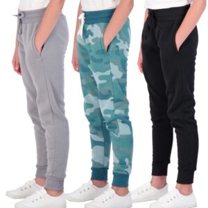 3 Pack: Girls Fleece Joggers Soft Athletic Track Warmup Casual Sweatpants Clothes Little Sports Pajama Kids Clothing Youth Children Sweats Big Teen Running Elastic Pants Basketball -Set 5, S (8)