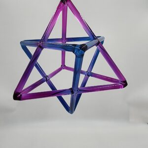 Yantra 8 Inch Violet Blue Colored Chakra Healing Optically Clear Crystal Singing Merkaba Pyramid with Hanging Rope and 1 Suede Stick