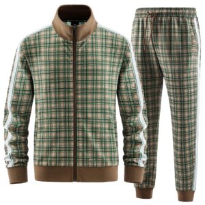 ANOTWENER Track Suits for Men Set 2 Piece Sweat Suits Plaid Tracksuit Men Outfits Sets Sweat Jackets Walking Suits Jogging Jogger Set Green JW-2601-L