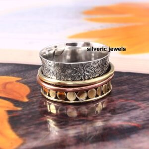 bali craft spinner ring fidget anxiety sterling silver ring organic spinning ring silver jewelry gift for her (10)