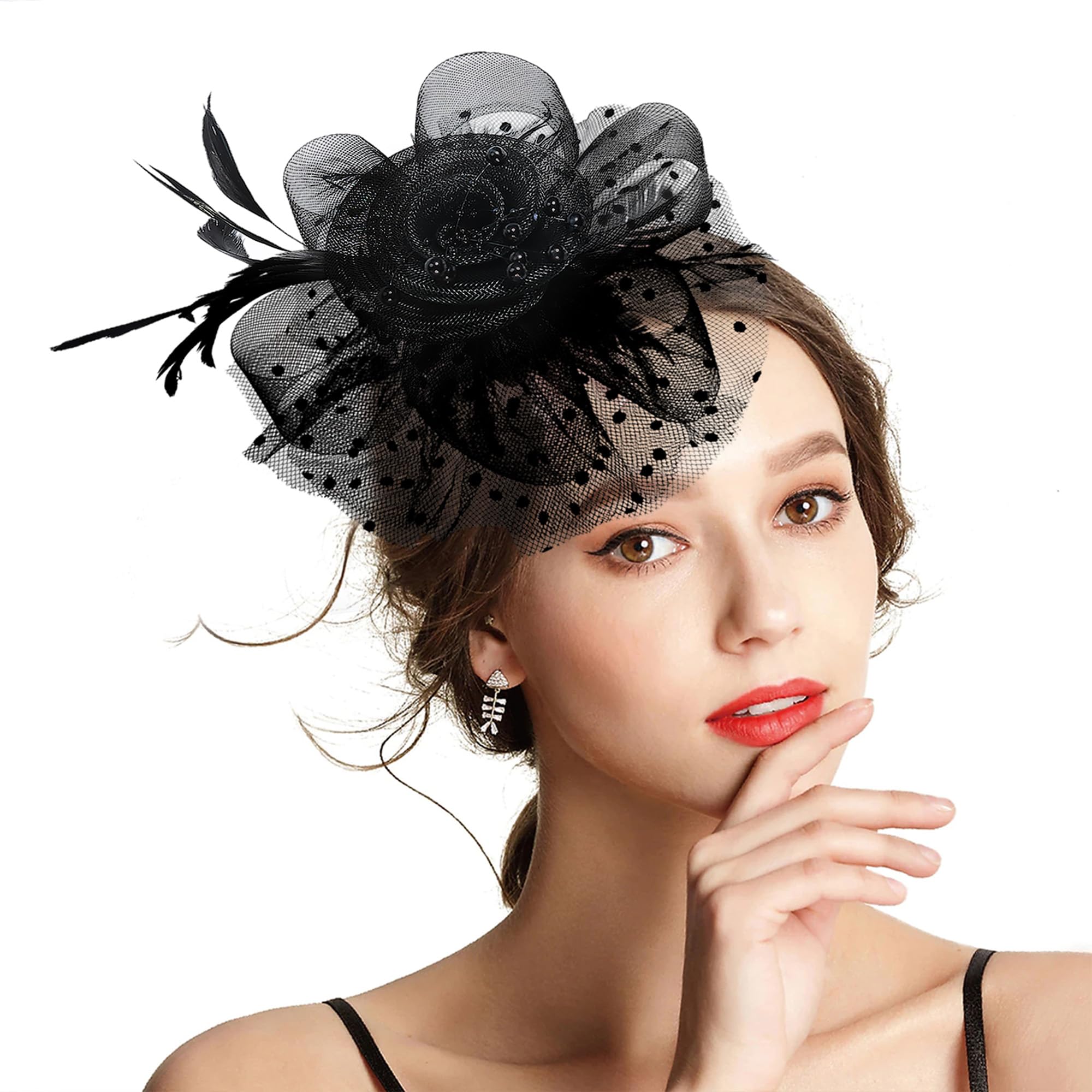 Takmor Fascinators for Women, Kentucky Derby Hats for Women Tea Party Tea Party Hat for Women for Church Wedding Cocktail Black