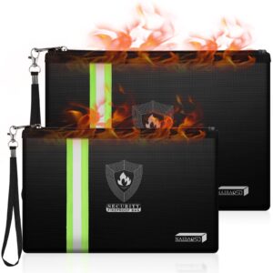 Fireproof Document Bag (13.3”x 9.4”) with Reflective Strip, NAIBAOSD Fireproof Money Bag(10.8”x 6.8”) with Metal Zipper & Strap Fireproof Bag for Documents, Cash,Passport, Valuables