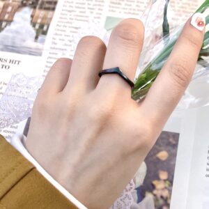 MYNENEY Pointed Classical Simple Plain Promise Ring,Stainless Steel Wedding Band For Women(8, Single Point-Black*2)