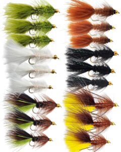 the fly crate woolly bugger flies for trout fly fishing assortment - size #8 streamer fly fishing flies (18 pack - variety)