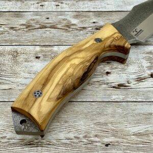 Golden Horn Expert in Handcraft HUNTING KNIFE WITH SHEATH, OLIVE HANDLE HUNTING KNIFE, N690 STEEL BLADE, GENUINE LEATHER SHEATH AND FERRO ROD