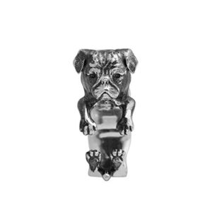 Pug Dog Adjustable Biker Ring With Black Spinel Gemstone 925 Sterling Silver (Silver, 6)