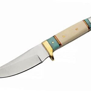 SZCO Supplies 203454-BO Bone/Resin Handled Daylight Outdoor Hunting Knife with Leather Sheath, 8" Length