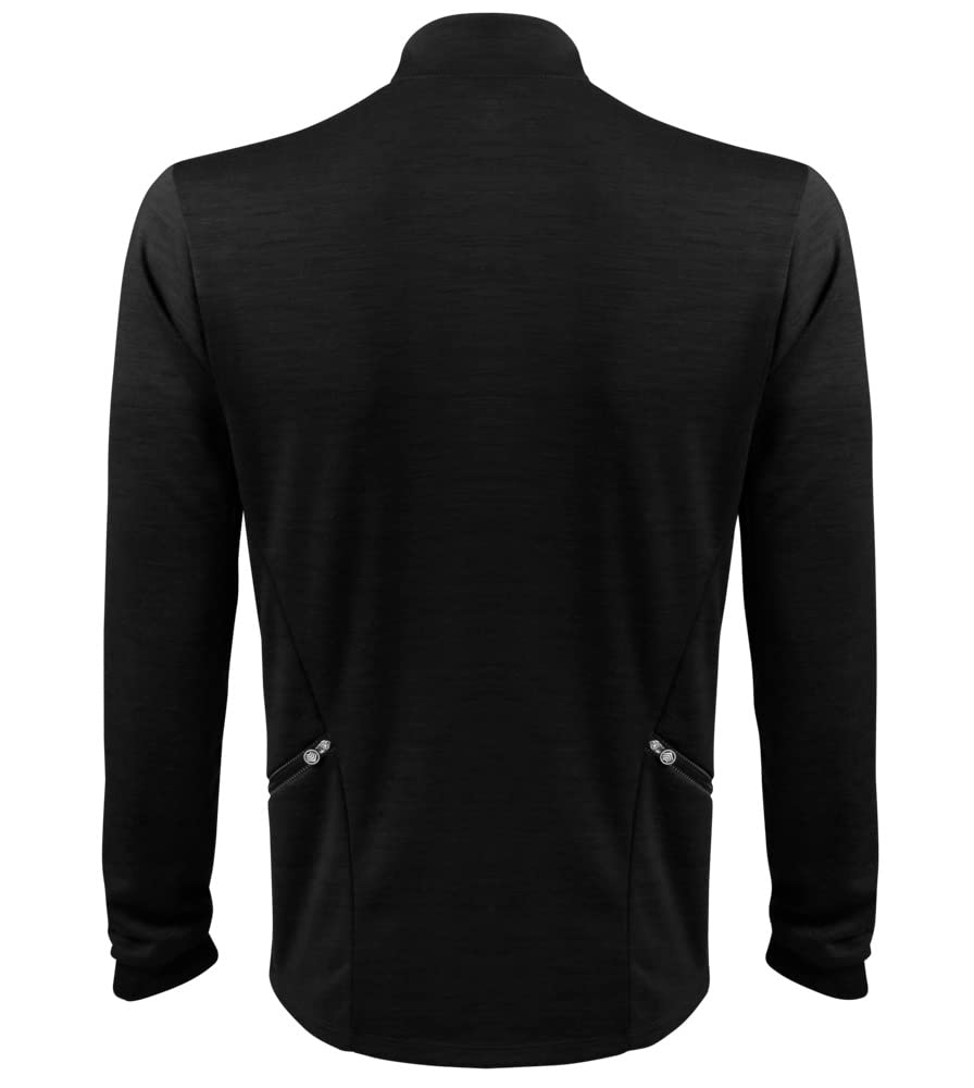 AERO|TECH|DESIGNS | Men's Long Sleeve Merino Wool Jersey | High Collar Performance Wool Blend Pullover | Medium | Black