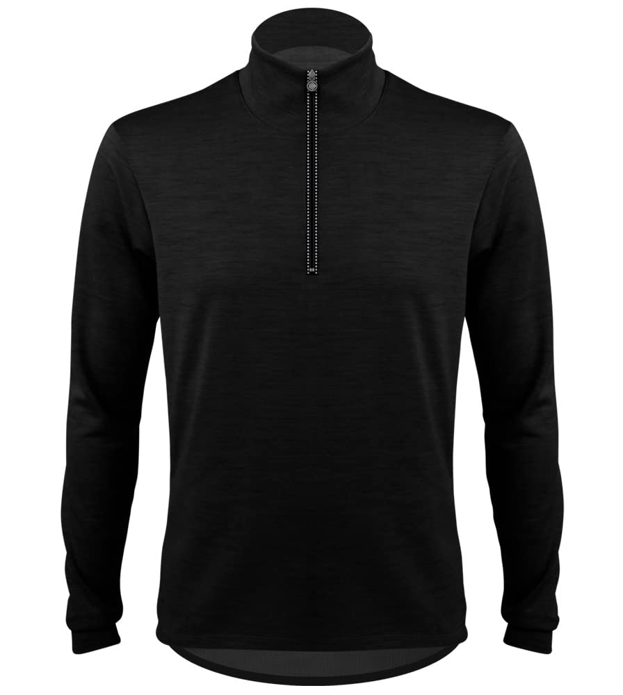 AERO|TECH|DESIGNS | Men's Long Sleeve Merino Wool Jersey | High Collar Performance Wool Blend Pullover | Medium | Black