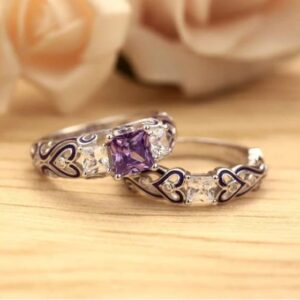 ZALKARI Princess Cut 3.10 Ct Purple Amethyst & VVS1/D Diamond Women,'s Engagement, Wedding Bridal Ring Set White Gold Plated