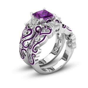 ZALKARI Princess Cut 3.10 Ct Purple Amethyst & VVS1/D Diamond Women,'s Engagement, Wedding Bridal Ring Set White Gold Plated