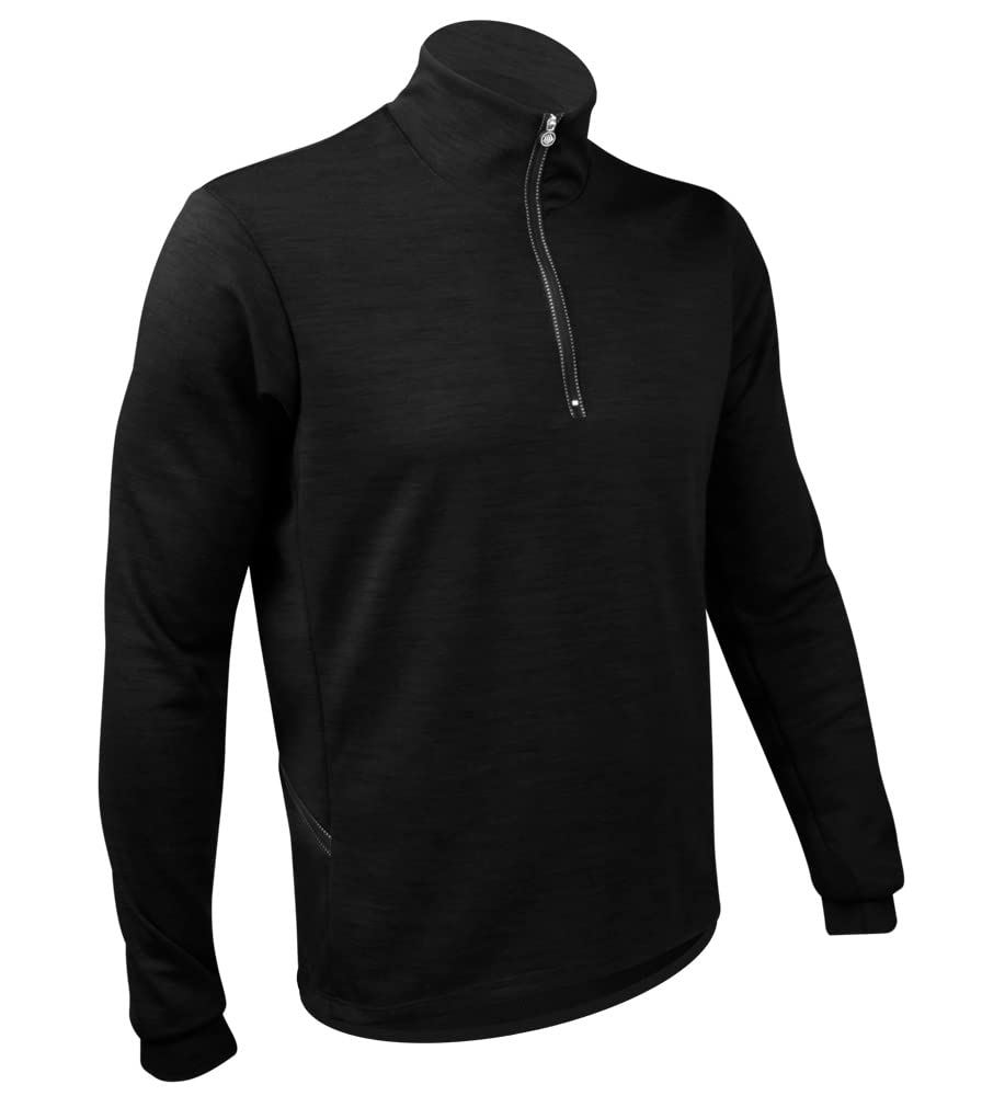 AERO|TECH|DESIGNS | Men's Long Sleeve Merino Wool Jersey | High Collar Performance Wool Blend Pullover | Medium | Black