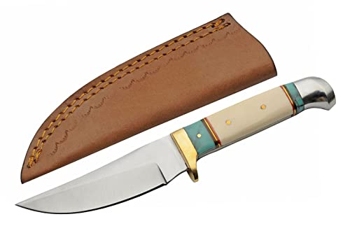 SZCO Supplies 203454-BO Bone/Resin Handled Daylight Outdoor Hunting Knife with Leather Sheath, 8" Length