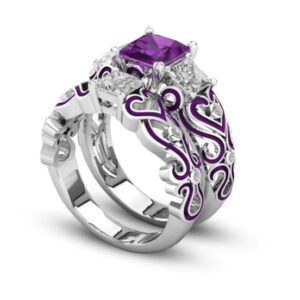 ZALKARI Princess Cut 3.10 Ct Purple Amethyst & VVS1/D Diamond Women,'s Engagement, Wedding Bridal Ring Set White Gold Plated