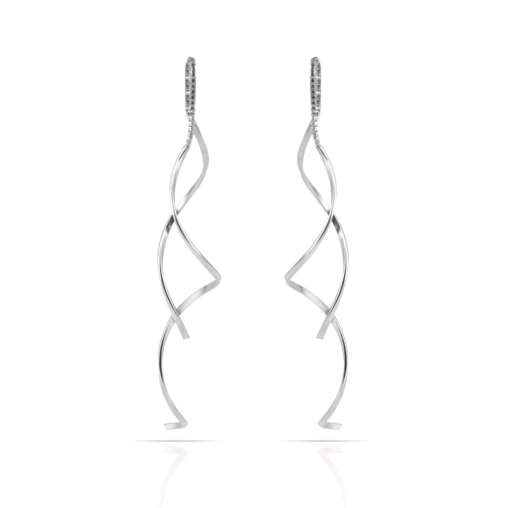 Handmade 925 Sterling Silver Spiral Threader Pull Through Drop Earrings for Women