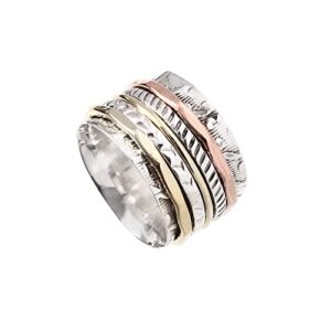 Spinner Ring Exclusive Multi band meditation 925 sterling silver ring Spinning fidget Silver worry ring silver jewelry (9)