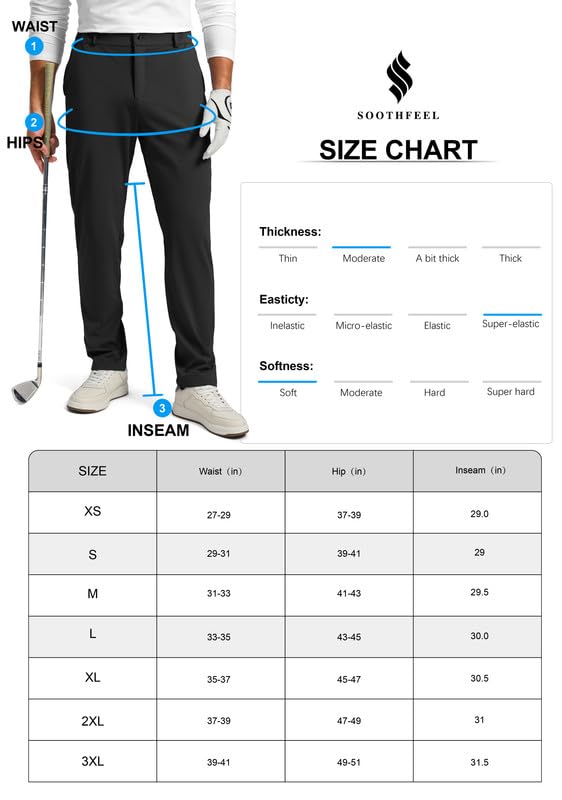 Soothfeel Men's Golf Pants with 5 Pockets Slim Fit Stretch Sweatpants Casual Travel Dress Work Pants for Men (Ink Grey, L)